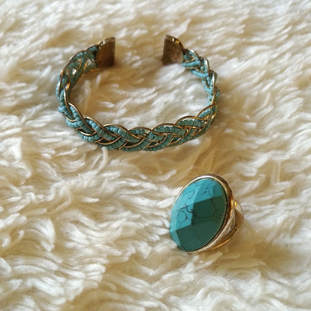 turquoise look ring and bracelet set